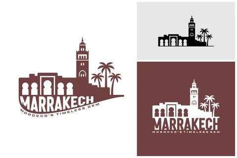 Silhouette of Marrakech featuring traditional monuments and palm motifs Stock Illustration