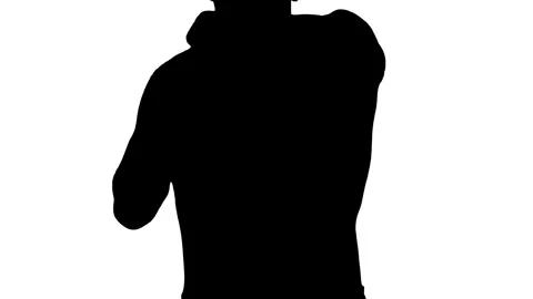 Silhouette of medium shot man boxing on white background. Stock Footage 335733945