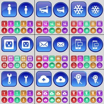 Silhouette, Megaphone, Snowflake, Socket, Message, SMS, Wrench, Cloud, Checkpoin Stock Illustration