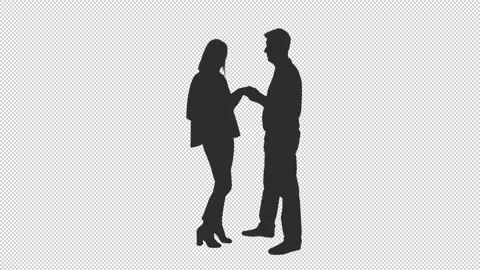 Silhouette of middle aged couple talking while standing holding hands, alpha 스톡 동영상 306366482