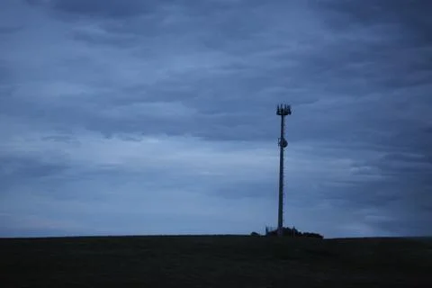 Silhouette of Mobile cellular tower Stock Photos