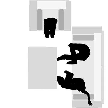 Silhouette model of people sitting on sofa and chair at table. Top view. Vector Stock Illustration