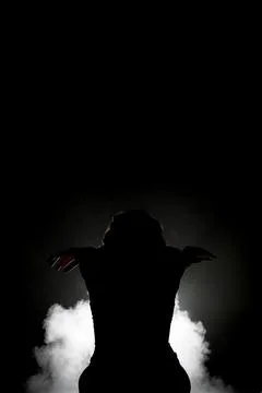 Silhouette modern ballet dancer posing on dark background with smoke Stock Photos
