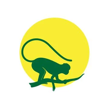 Silhouette monkey on branch with sunset logo design, vector graphic symbol .. Stock Illustration