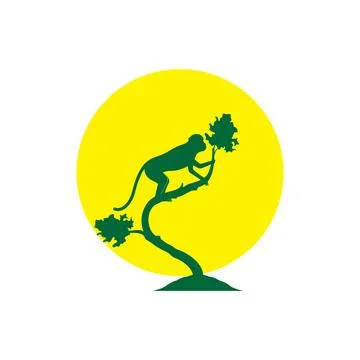 Silhouette monkey on tree with sunset logo design, vector graphic symbol ic.. Illustration