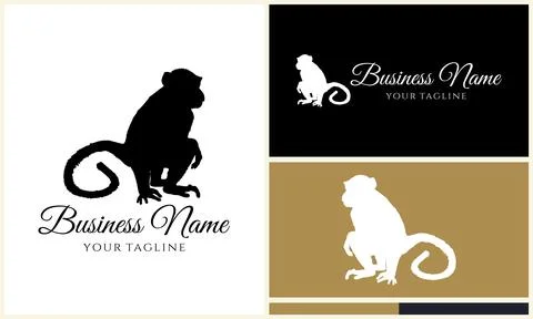 Silhouette monkey vector logo template Stock Illustration