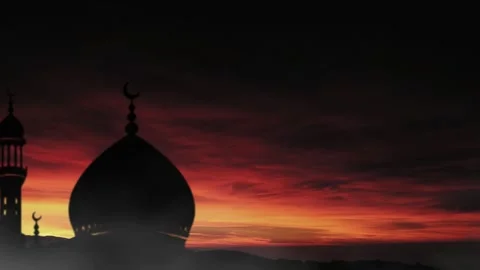 Silhouette of mosque dome with sunset background, Eid al-Fitr Stock Footage 325996840