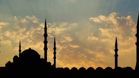 Silhouette Mosque with Islamic Architecture Stock Footage 239880960
