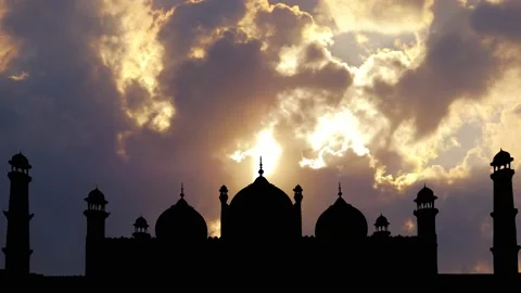Silhouette Mosque with Islamic Architecture Stock Footage 239888717