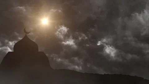 Silhouette of mosque with lightning sky background Stock Footage 325832489