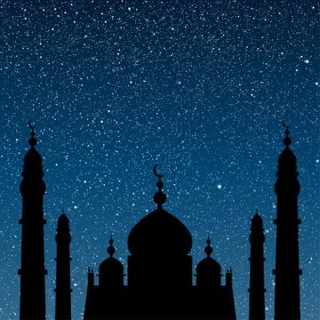 Silhouette of a mosque. Starry Sky. Eps 10. Stock Illustration