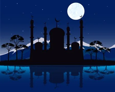 Silhouette to mosques in the night Stock Illustration