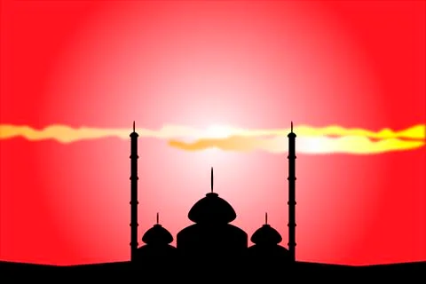 Silhouette of mosques at sunset Stock Illustration