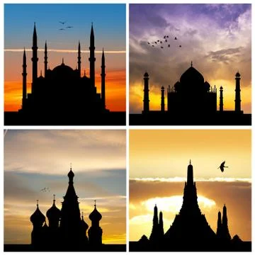 Silhouette of mosques in the world Stock Illustration