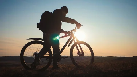 The silhouette of the mountain bicycle Stock Video Pond5