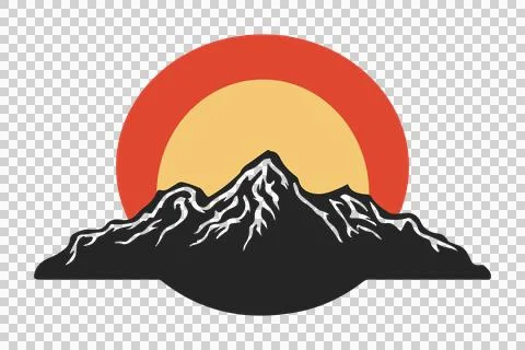 Silhouette of a mountain range with a setting sun backdrop design Stock Illustration