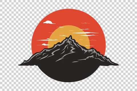 Silhouette of a mountain range with a setting sun backdrop Stock-Illustration