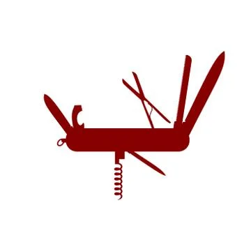 Silhouette of multifunctional knife in red design Stock Illustration