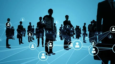 Silhouette of multinational people and communication network concept. Human reso Stock Footage 166013402