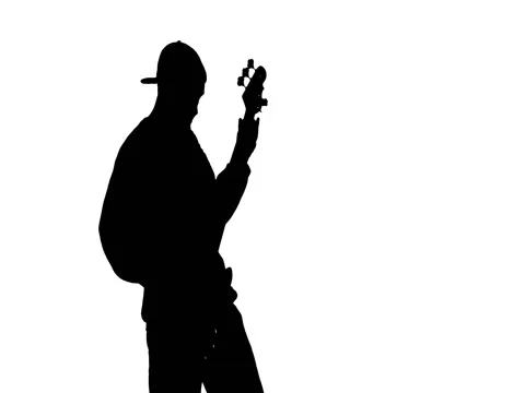 Silhouette of musician with bass guitar Stock Footage
