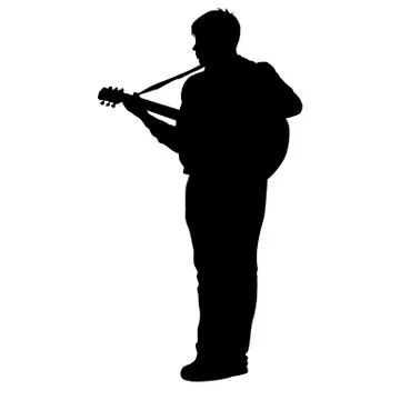 Silhouette musician plays the guitar on a white background Stock Illustration