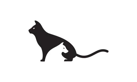 Silhouette negative space cat and puppy logo vector icon illustration design Illustrazione stock