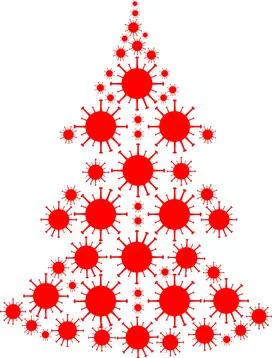 Silhouette of a New Year tree consisting of red coronaviruses. Stock Illustration