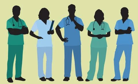 Silhouette Nurses Wearing Scrubs Stock Illustration