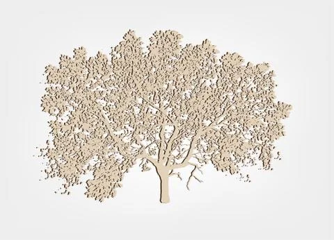 Silhouette of an oak tree. Effect paper. Vector illustration isolated on whit Stock Illustration