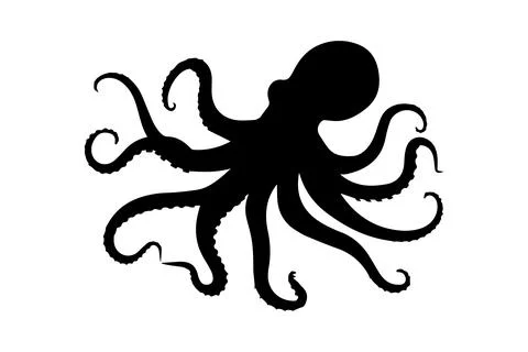 Silhouette of an octopus on white background Stock Illustration