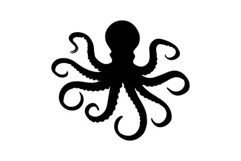 Silhouette of an octopus on white background Stock Illustration