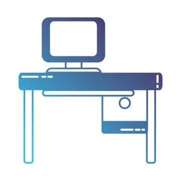 Silhouette office with computer technology and wood desk Stock Illustration