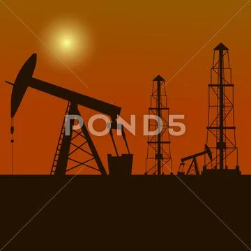 Silhouette of oil derrick Stock Illustration