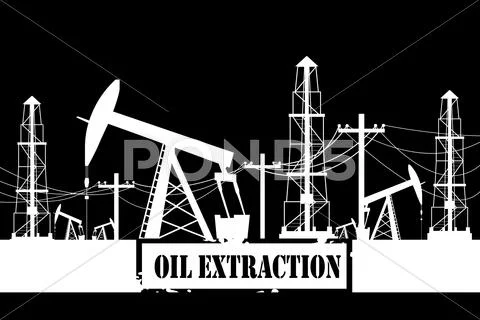Silhouette of oil derrick Stock Illustration