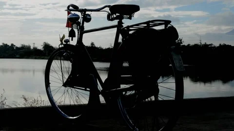 Silhouette: old bicycle Stock Footage 230211800