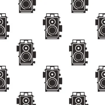 Silhouette old camera pattern. Vintage cameras in monochrome style, geometric Illustrazione stock