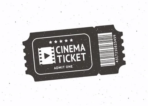 Silhouette of one cinema ticket with barcode. Vector illustration. Stock Illustration