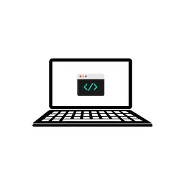 Silhouette online coding on screen laptop vector illustration design Illustrazione stock