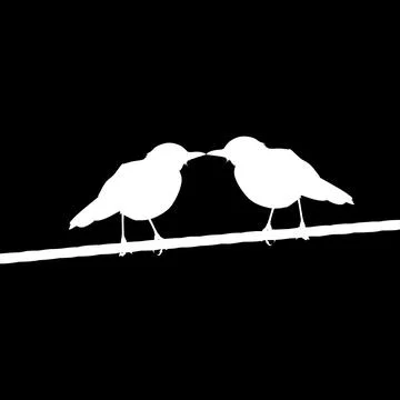 Silhouette of the Pair Bird Perched on the Electrical Wire Stock Illustration