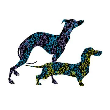 A silhouette of a pair of dogs. Stock Illustration