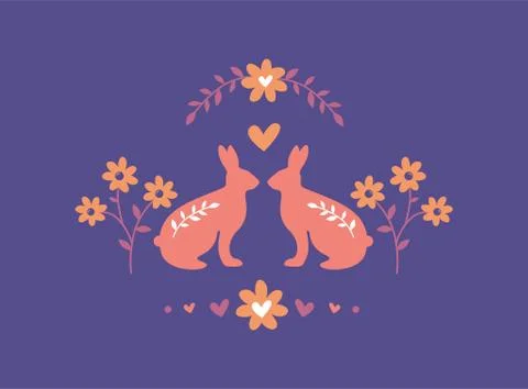 Silhouette of pair of easter bunnies on background Stock Illustration