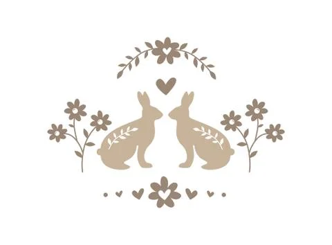 Silhouette of pair of easter bunnies on white background Stock Illustration