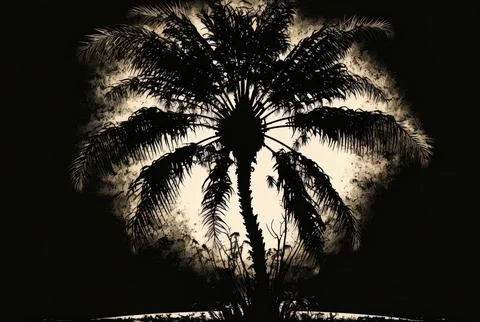 Silhouette of a palm tree. Generative AI Stock Illustration