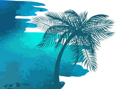 Silhouette of palm trees on the island. Vector illustration Stock Illustration
