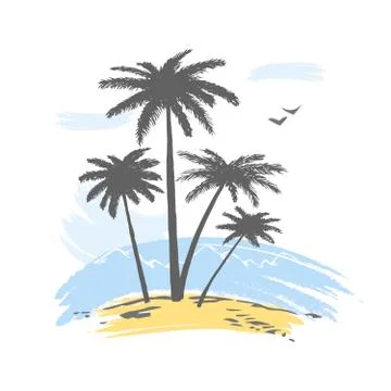 Silhouette of palms in sunset 库存插图