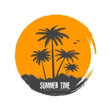 Silhouette of palms in sunset 库存插图