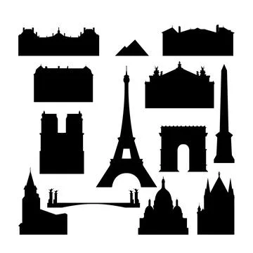 Silhouette of Paris city monuments. Vector illustration. Stock Illustration