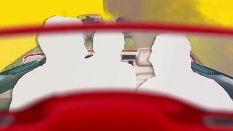 Silhouette passengers cheering in a red car on yellow road Stock Footage 346778570
