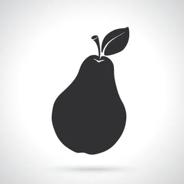 Silhouette of pear with stem and leaf Stock Illustration