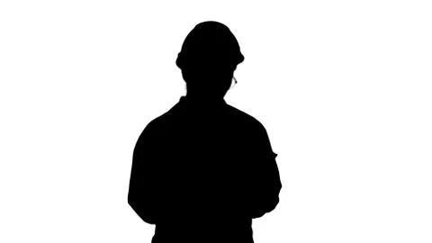 Silhouette Pensive, thoughtful young engineer working with her tablet. Stock Illustration